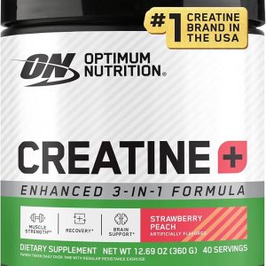 Optimum Nutrition Creatine Monohydrate Plus Powder, Strawberry Peach Flavored Creatine Performance Blend, with Electrolytes for Hydration, Added Vitamins, 40 Servings, 360 Grams (Packaging May Vary)